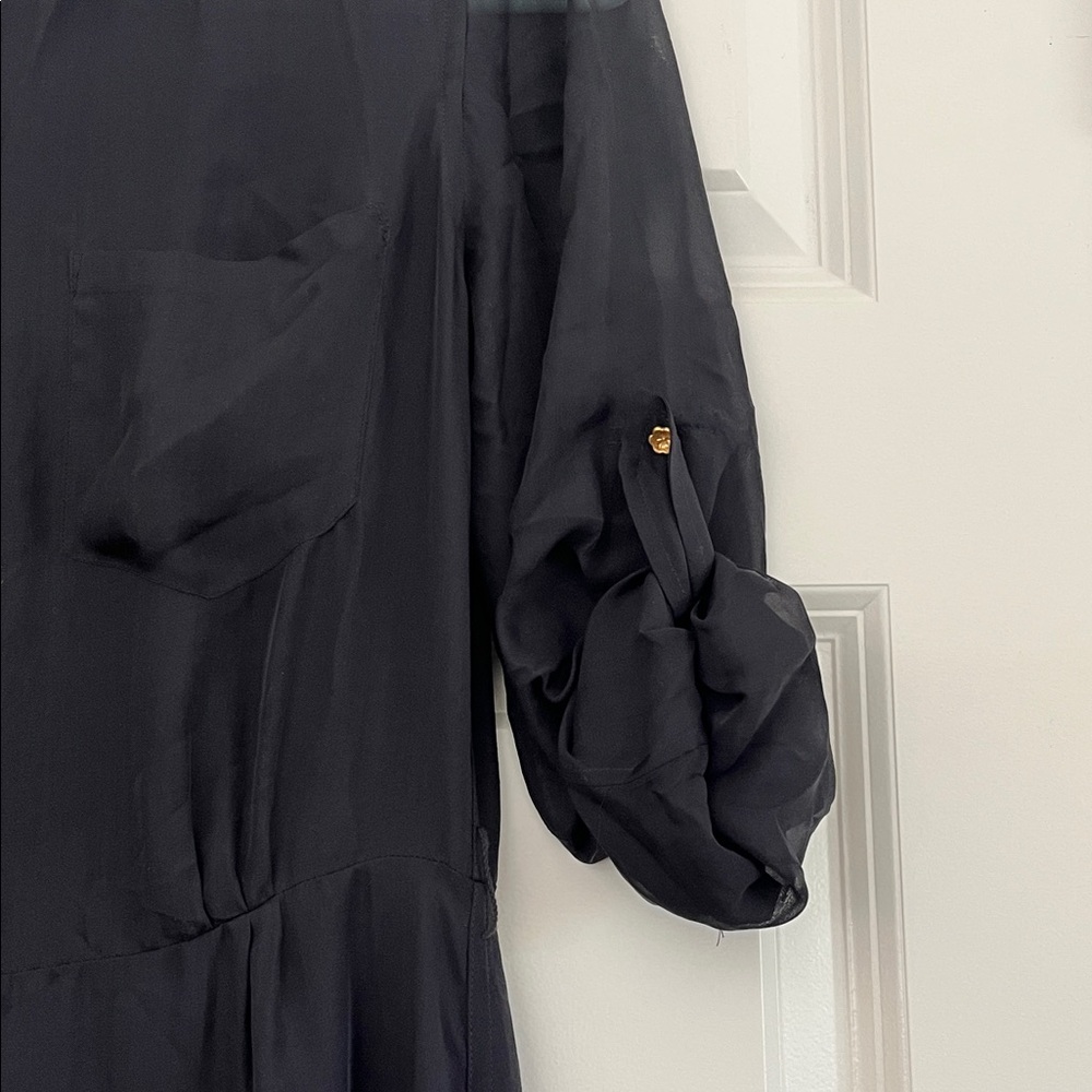 Trovata Navy Blue 100% Silk  front Button lightweight Maxi Dress Size 4 - Picture 4 of 11